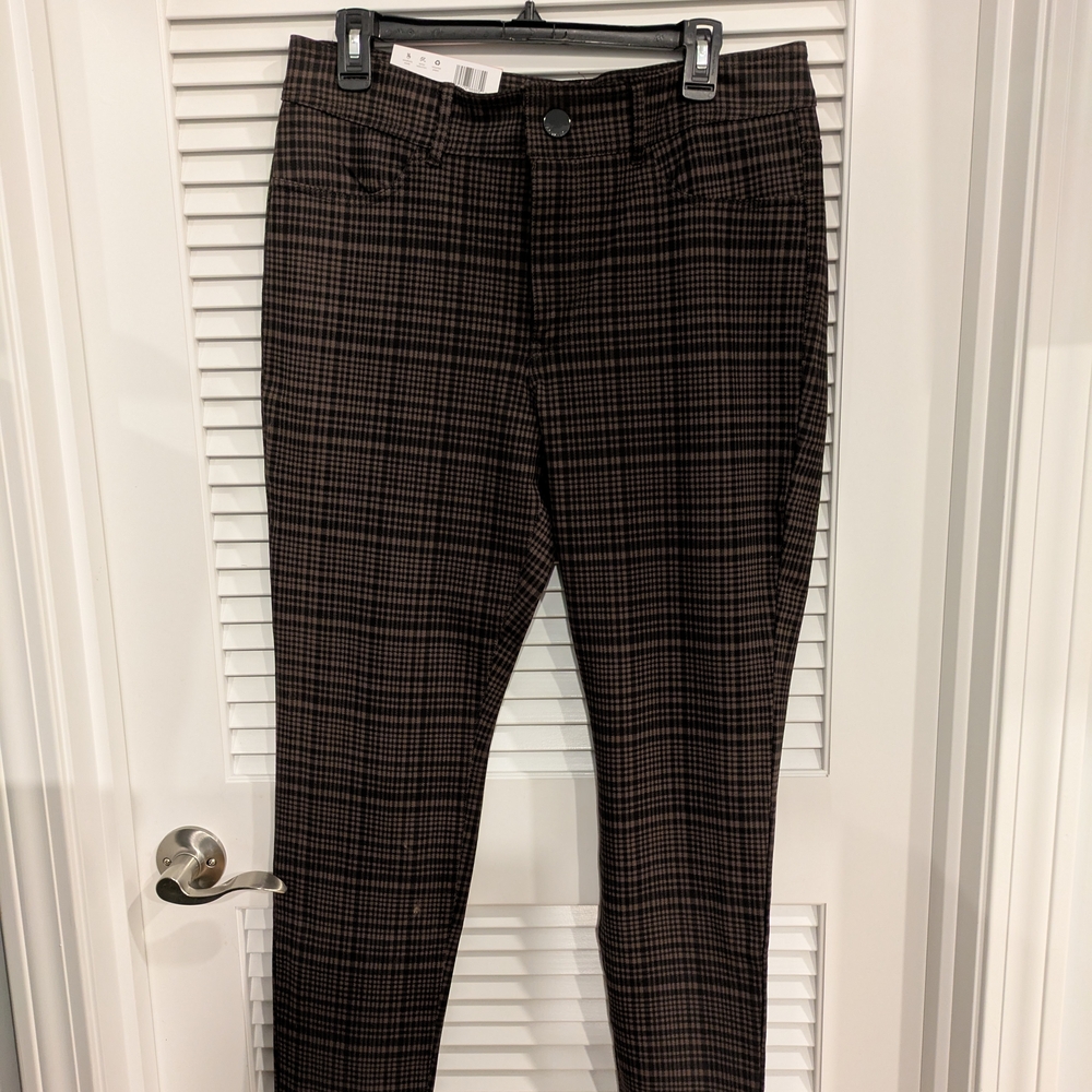 Seven7 Women's Skinny Plaid Pants - Black and Brown Plaid Size 14
